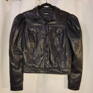 Express Biker Jacket Black Faux Leather Puffed Sleeve XS